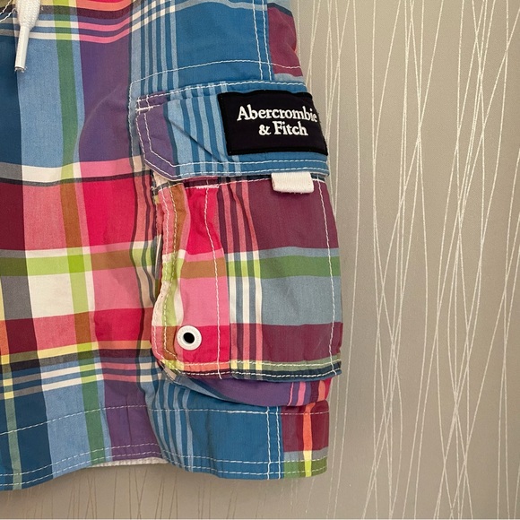 Abercrombie & Fitch Plaid Multicolor Board Swim Short Trunks Cargo Pockets - Picture 3 of 7